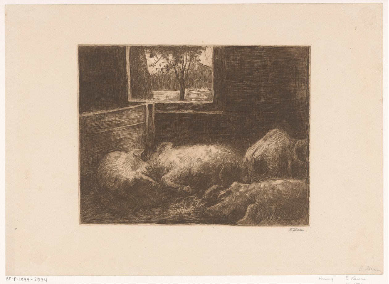Świnie w stajni autorstwa Eduard Karsen (signed by artist)