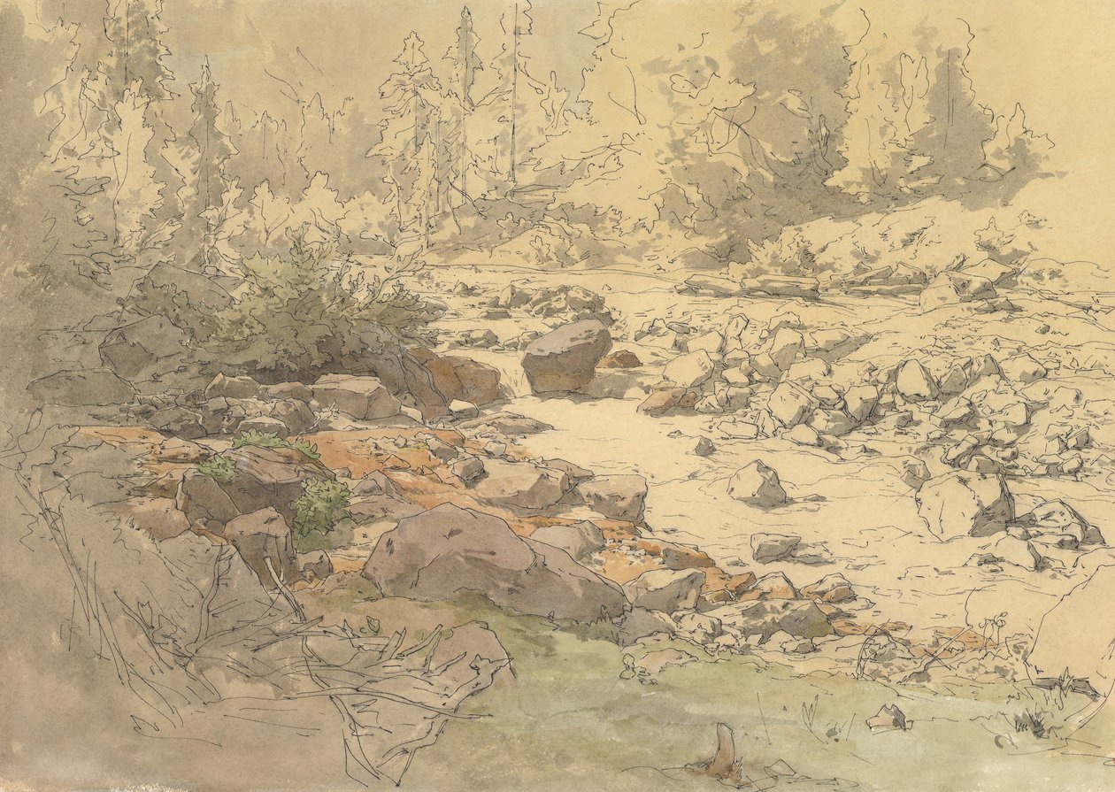 Krajobraz ze skałami w rzece w pobliżu Kronau, XIX-początek XX wieku. autorstwa Eduard Peithner von Lichtenfels