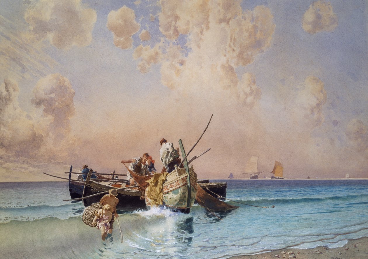 Powrót z wędkowania, Eduardo Dalbono (1841-1915), olej na płótnie, 53x73 cm autorstwa Eduardo Dalbono