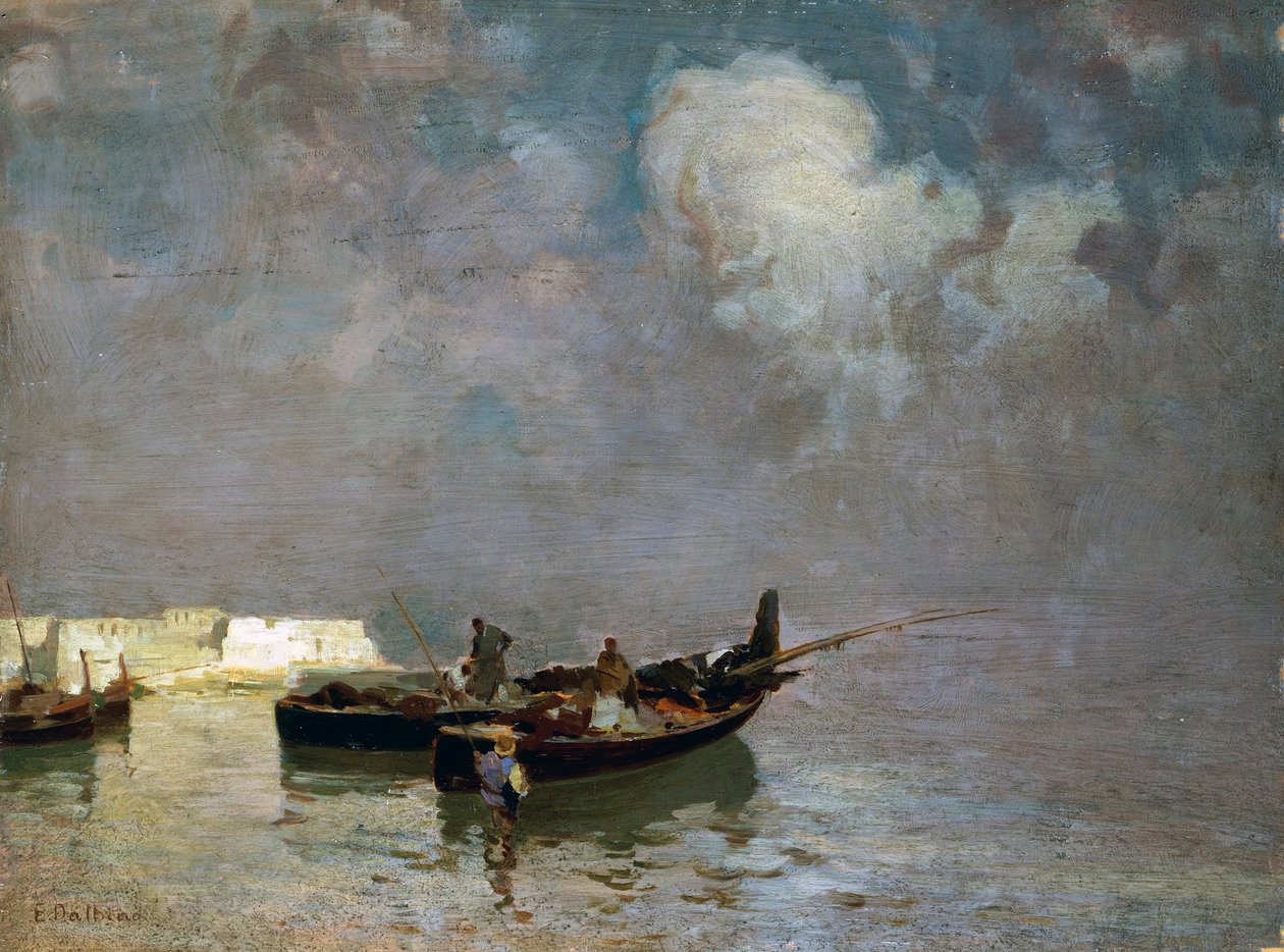 Marina z rybakami, Eduardo Dalbono (1841-1915), olej na płótnie, 34x45 cm autorstwa Eduardo Dalbono