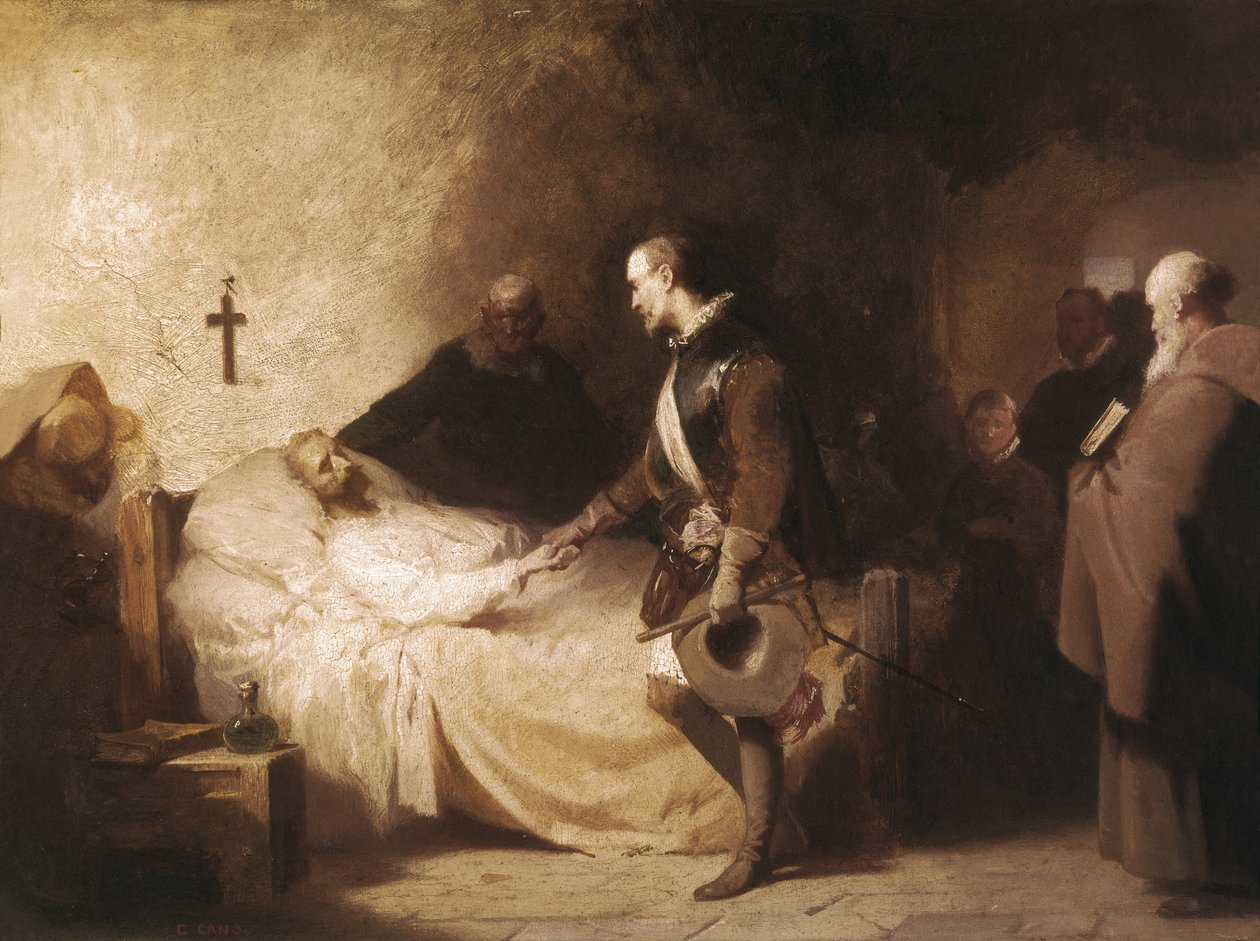 Don Juan z Austrii odwiedza Miguela de Cervantesa autorstwa Eduardo Javier Ramon Cano de la Pena
