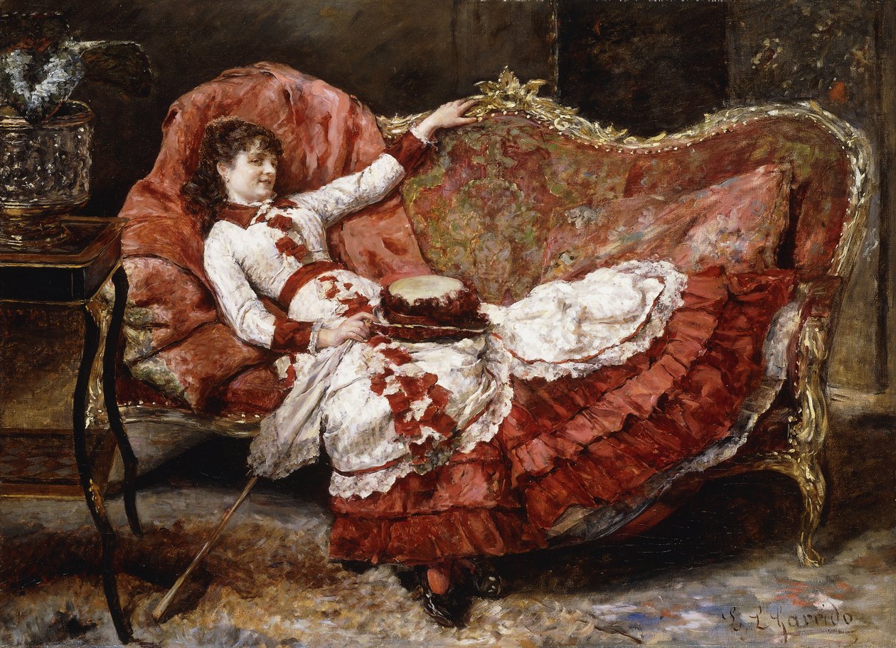 Elegancka dama w czerwonej sukience, autorstwa Eduardo Leon Garrido