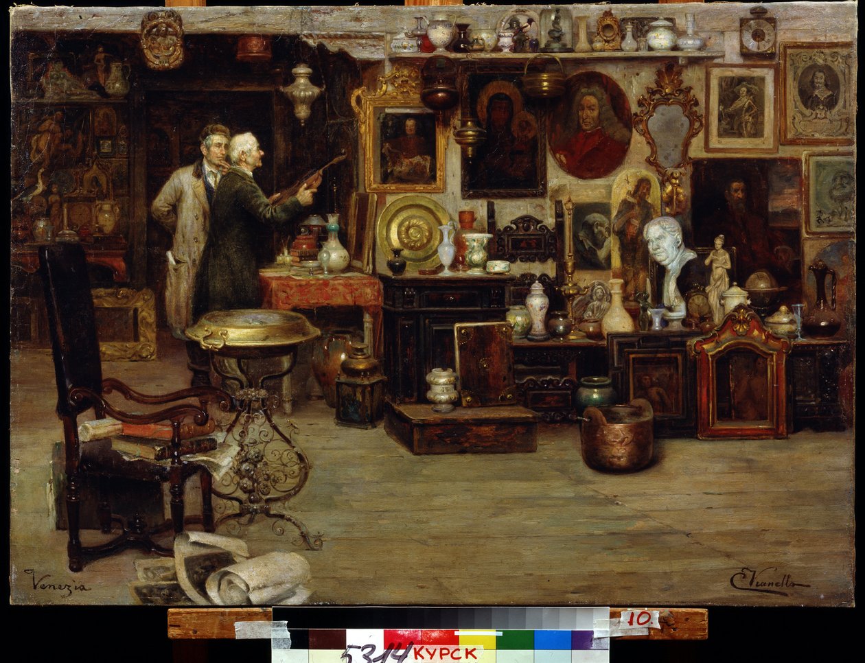 Sklep z ciekawostkami. Obraz Eduardo Vianelli (XIX wiek). Olej na płótnie, 63,2 x 88,7 cm. XIX-wieczna sztuka włoska. Regionalna Galeria Sztuki im. A.Deneika, Kursk. autorstwa Eduardo Vianella