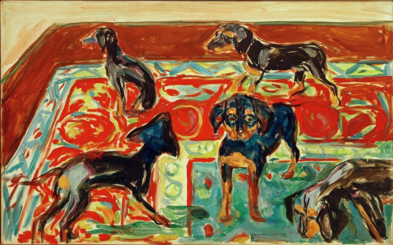 Pięć szczeniąt na dywanie autorstwa Edvard Munch
