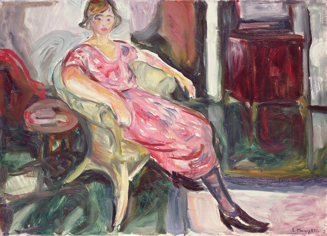 Kobieta na krześle wiklinowym, 1924-25 autorstwa Edvard Munch