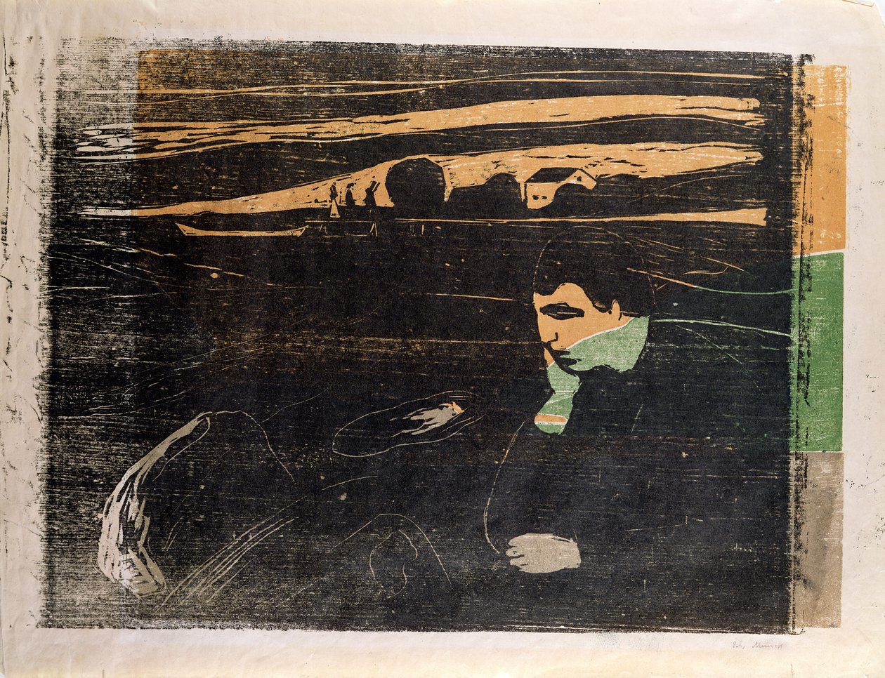 Wieczór, Melancholia: Na plaży (Abend, Melancholia am Strand) (drzewryt) autorstwa Edvard Munch