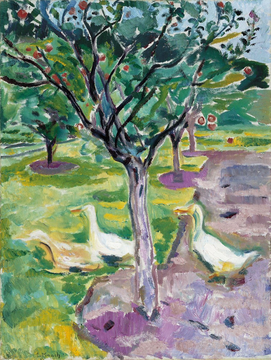 Gęsi w sadzie, ok. godz. 1911 autorstwa Edvard Munch