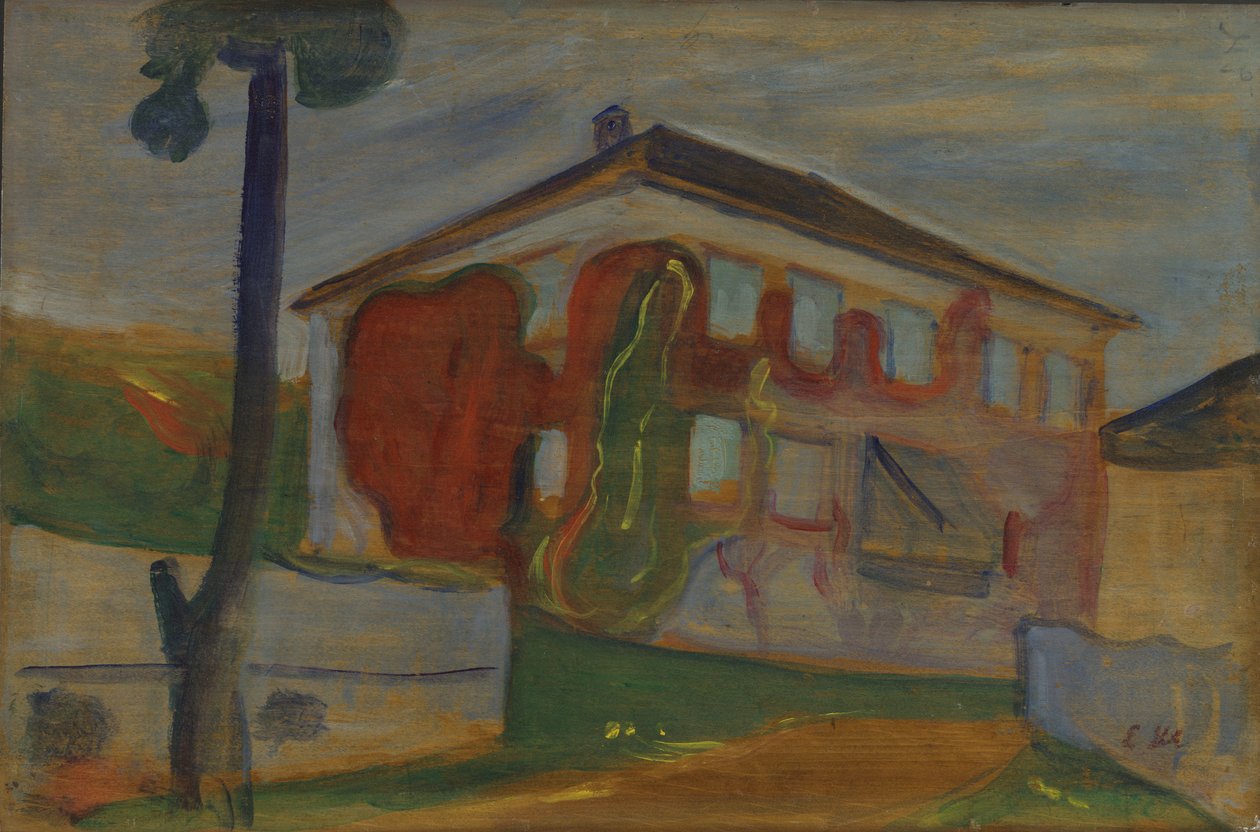 Dom z Red Virginia Creeper, ok. 1900 r. (olej na desce) autorstwa Edvard Munch