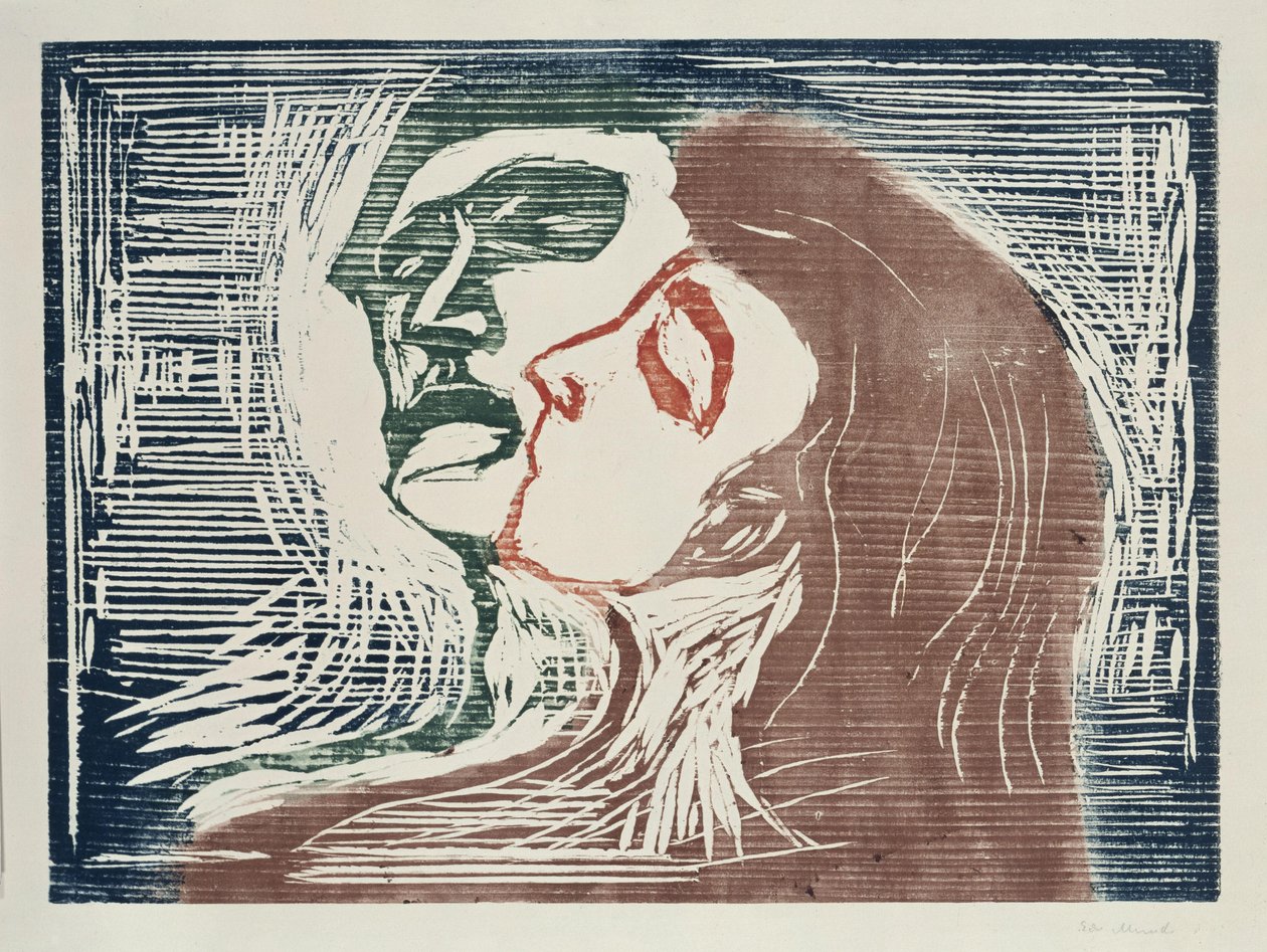 Twarz w twarz (mężczyzna i kobieta całujący się) autorstwa Edvard Munch