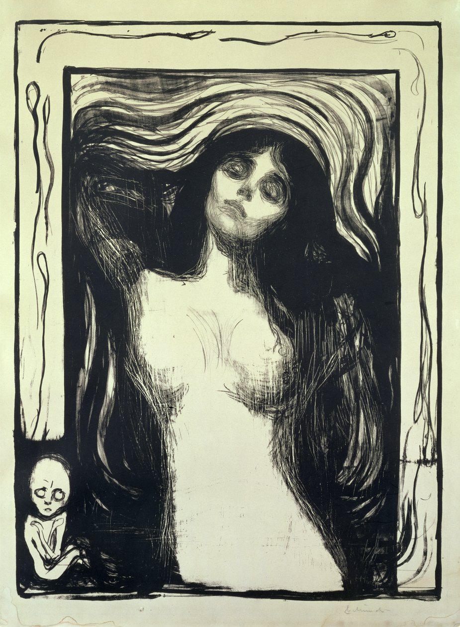 Madonna, kochająca kobieta (drzewryt) autorstwa Edvard Munch