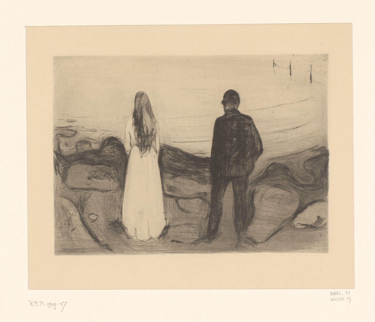 Mężczyzna i kobieta stojący na brzegu Dwie osoby (tytuł oryginalny) autorstwa Edvard Munch