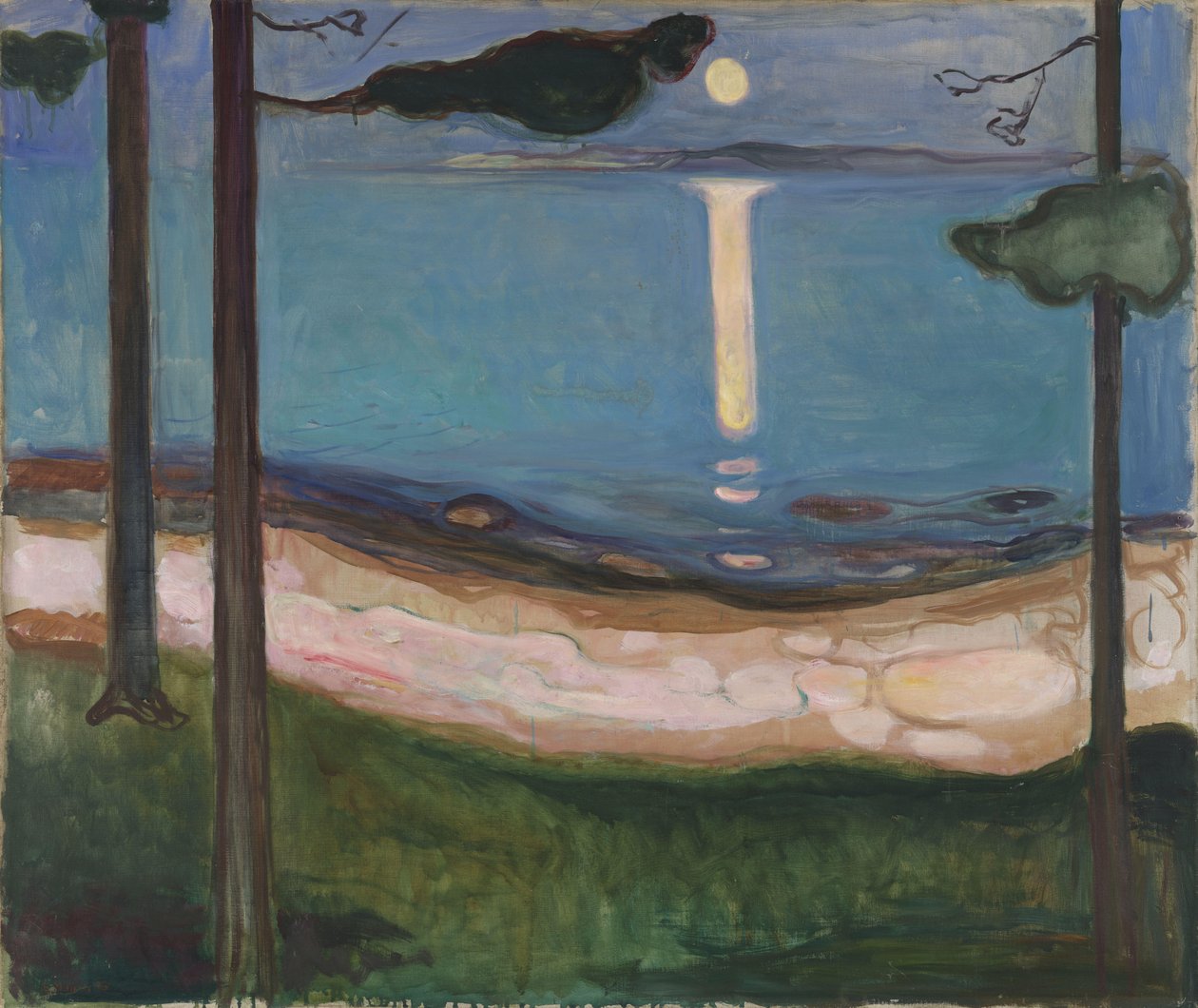 Księżycowy krajobraz nordycki. Obraz Edvarda Muncha (1863-1944) 1895 wym. 93x110 cm Oslo, Galeria Najonal autorstwa Edvard Munch