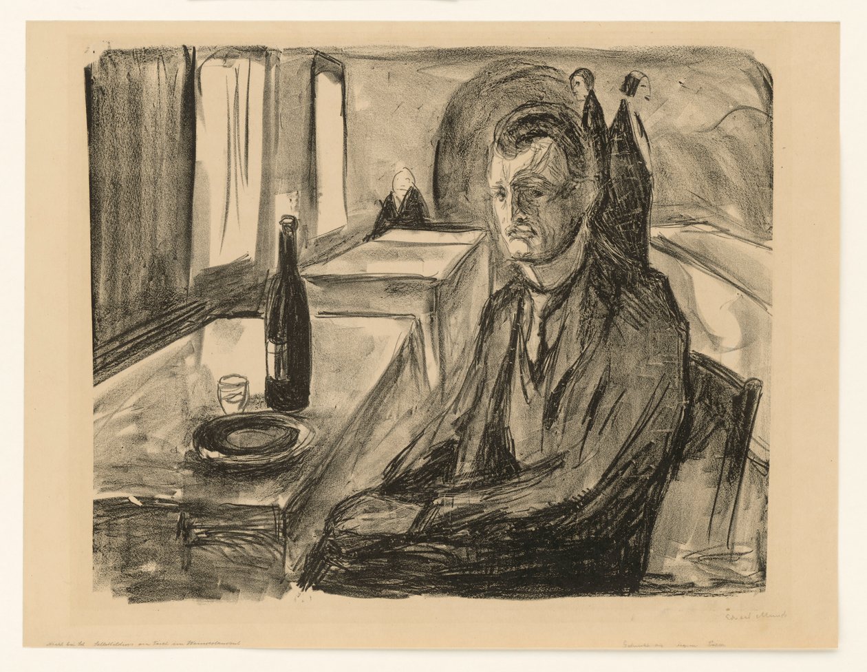 Autoportret z butelką wina autorstwa Edvard Munch