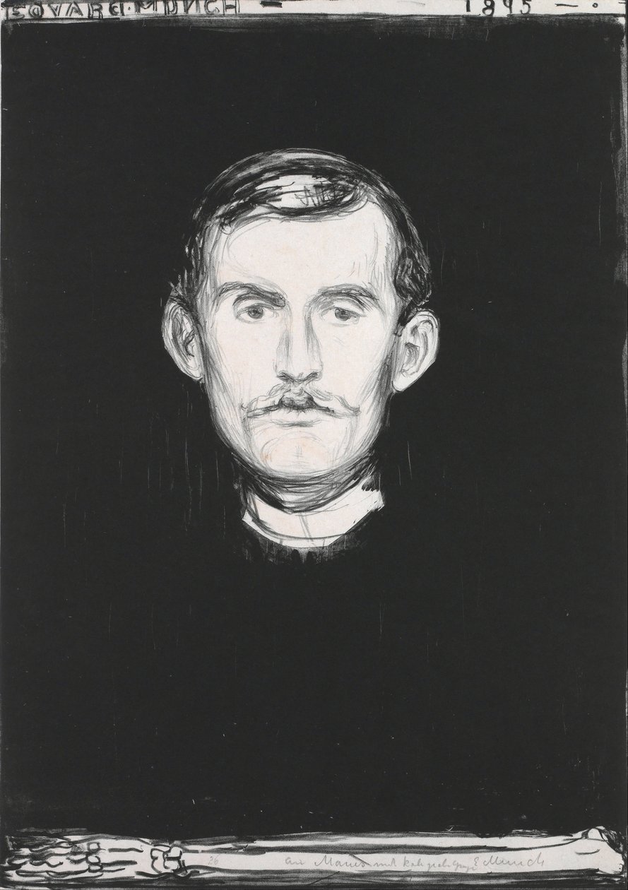 Autoportret z ramieniem szkieletu autorstwa Edvard Munch