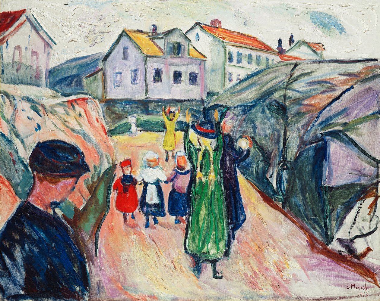 Ulica w Kragero (Ulica w Kragero); Dorfstrasse Kragero (ulica w Kragero) autorstwa Edvard Munch