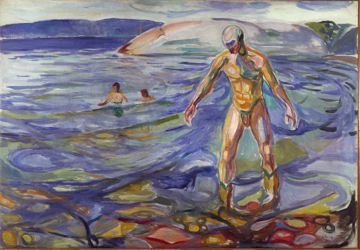 Obraz kąpiącego się Edvarda Muncha (1863-1944) 1918 Nd. 138x199,5 cm Oslo, Miejskie Zbiory Sztuki autorstwa Edvard Munch