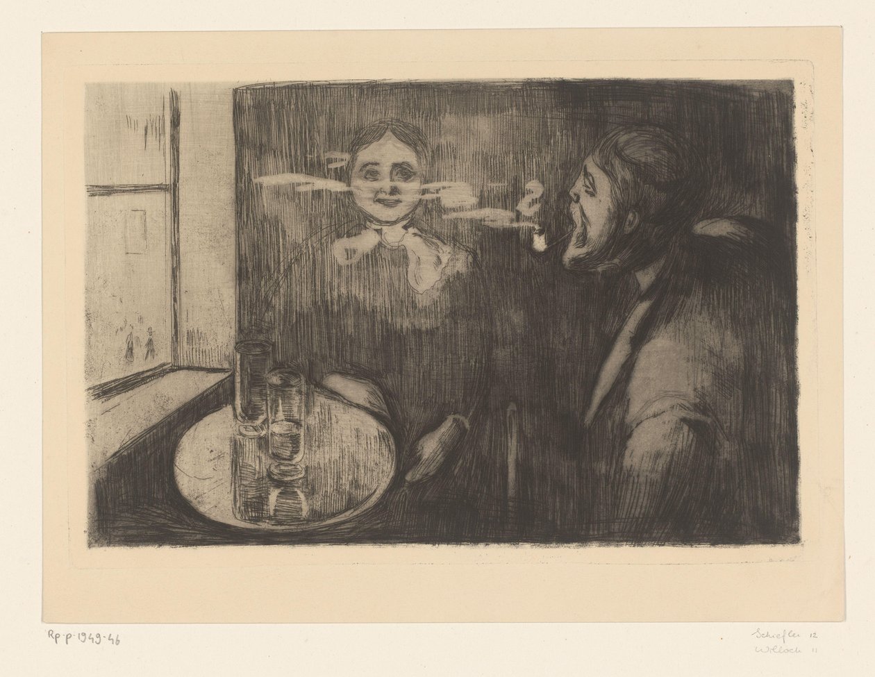 Kobieta i mężczyzna palący fajkę przy stole Tête-à-Tête (oryginalny tytuł) autorstwa Edvard Munch