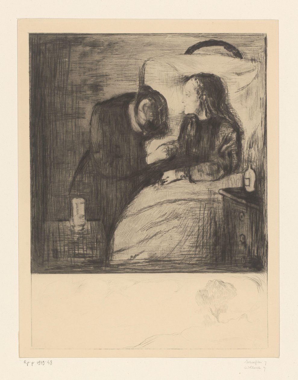 Kobieta obok chorego dziecka Chore dziecko (tytuł oryginalny) autorstwa Edvard Munch