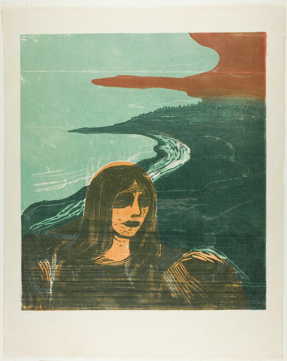 Głowa kobiety na tle brzegu autorstwa Edvard Munch