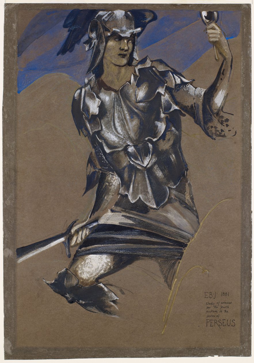 Seria Perseusz - Studium Perseusza w zbroi dla znalezienia Meduzy autorstwa Edward Burne Jones