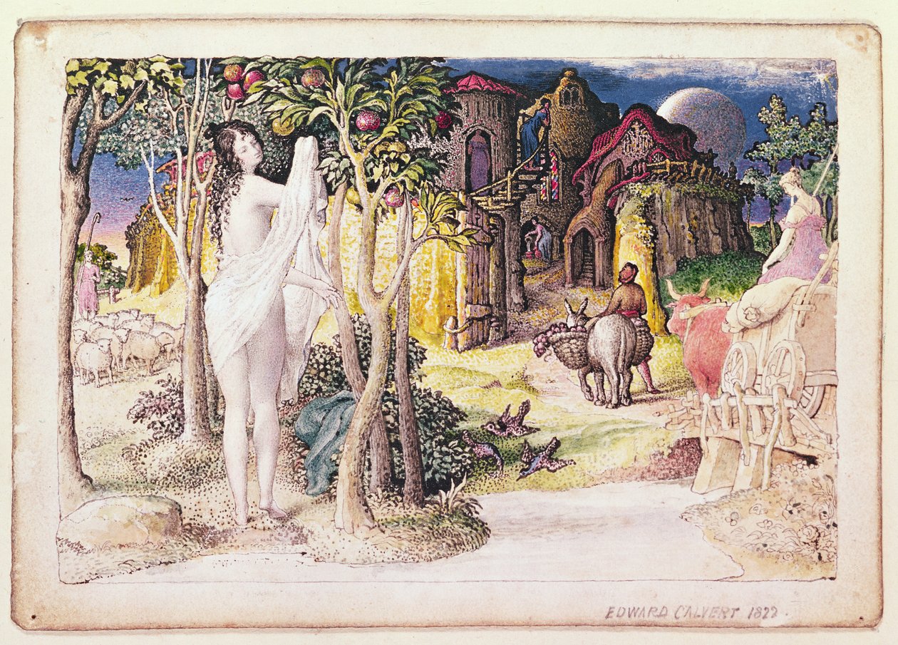 Prymitywne miasto, 1822 (pióro i atrament i wc) autorstwa Edward Calvert
