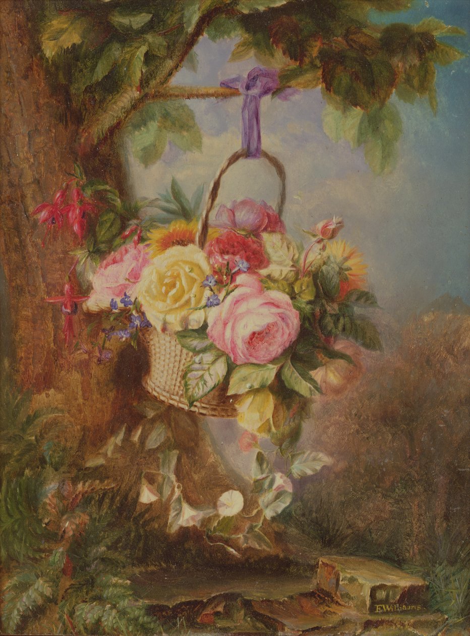 Kosz róż z fuksją, XIX w. autorstwa Edward Williams
