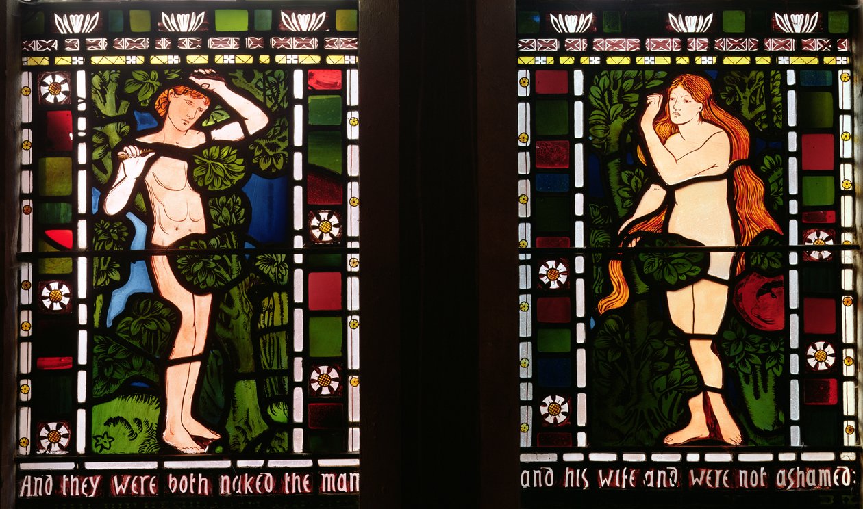 Adam i Ewa w ogrodzie Eden, 1861 (witraż) autorstwa Edward Burne Jones