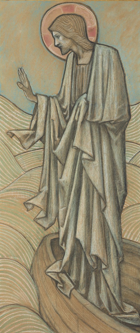 Chrystus uspokaja fale (kolorowe kredy na papierze) (para do 430972) autorstwa Edward Burne Jones