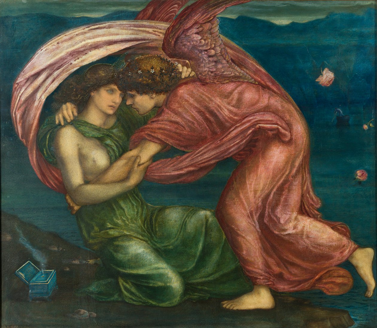 Amorek dostarczający Psyche, 1867 (media mieszane) autorstwa Edward Burne Jones