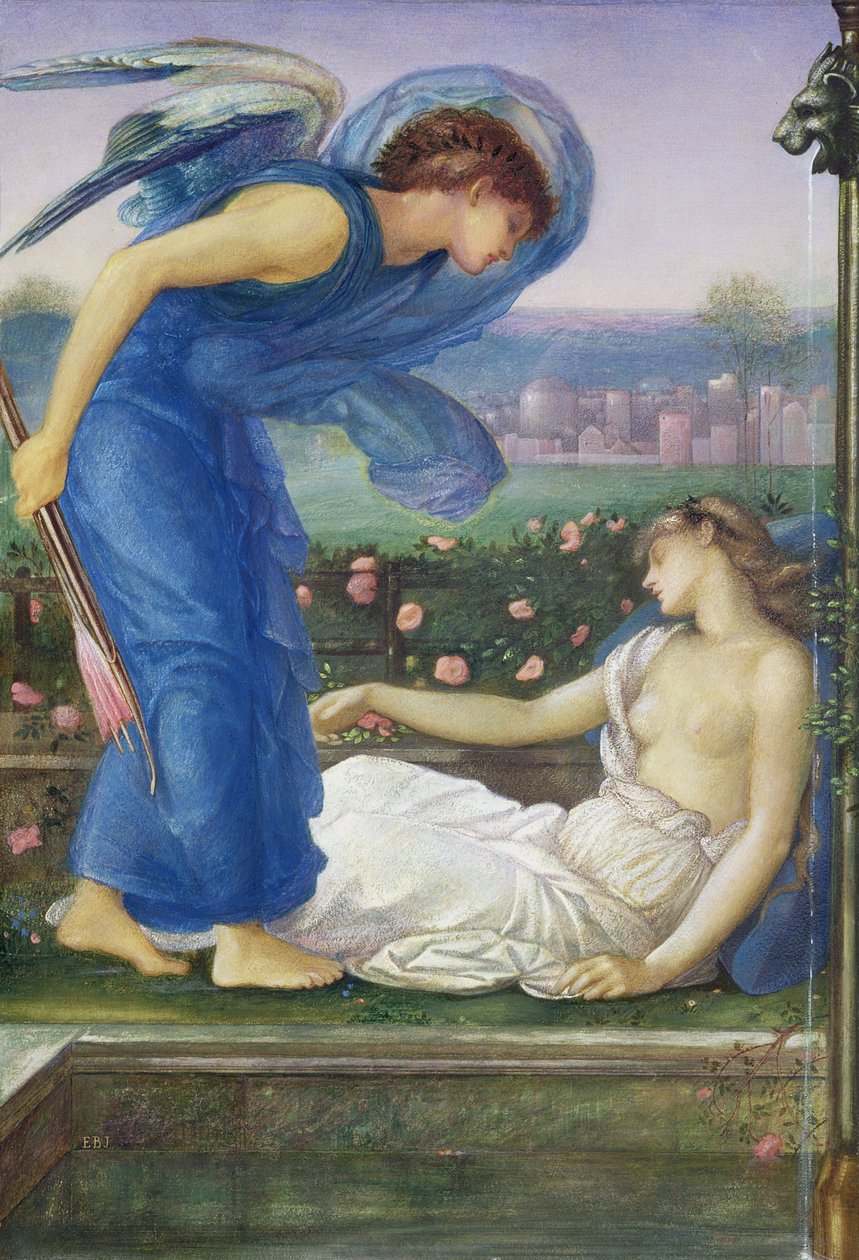 Kupidyn i Psyche, ok. 1865 (wc, kolor nadwozia i pastel na papierze oprawione na płótnie) autorstwa Edward Burne Jones