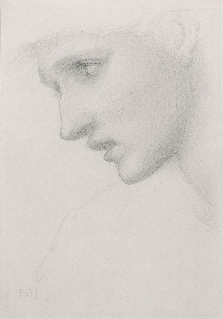 Głowa kobiety z profilu po lewej stronie autorstwa Edward Burne Jones