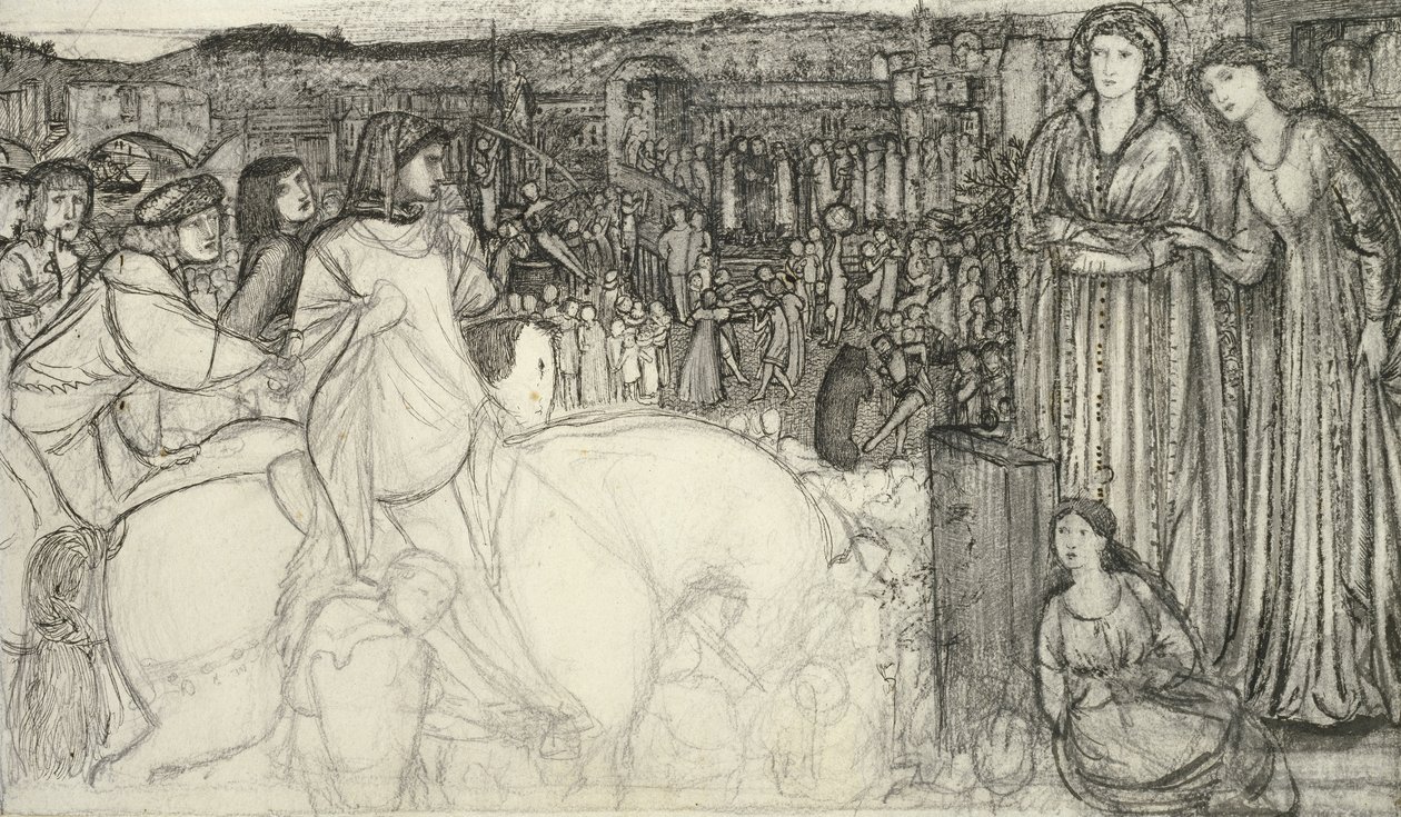 Gualdrada Donati przedstawia swoją córkę Buondelmente (pióro i czarny tusz z grafitem na białym papierze) autorstwa Edward Burne Jones