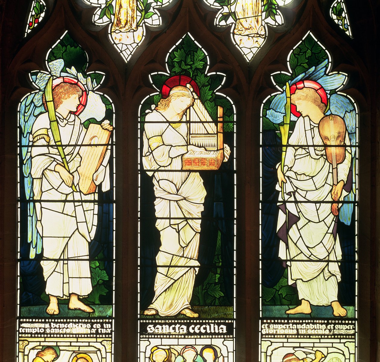 Św. Cecylia i Dwa Anioły, lata 70. XIX wieku (witraże) autorstwa Edward Burne Jones