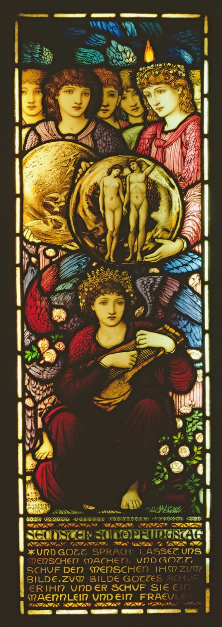 Okno przedstawiające Szósty dzień stworzenia, 1913 (witraż) autorstwa Edward Burne Jones