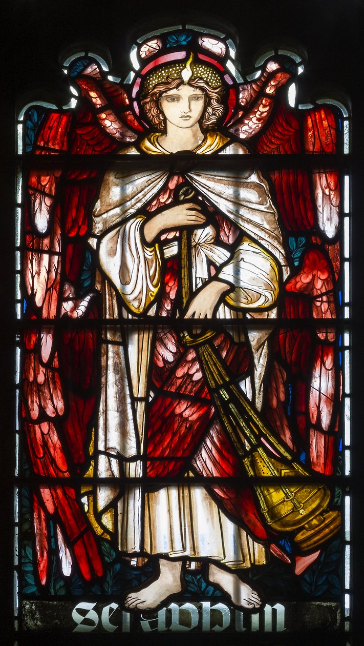 Cambridge, Jesus College Chapel, Morris & Co., Edward Burne-Jones, Serafin, 1873 autorstwa Edward Burne Jones
