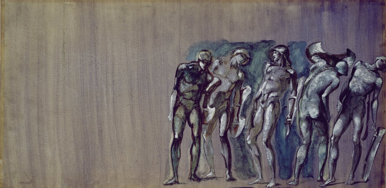Dworzanie zamienieni w kamień, z serii „Perseusz” autorstwa Edward Burne Jones