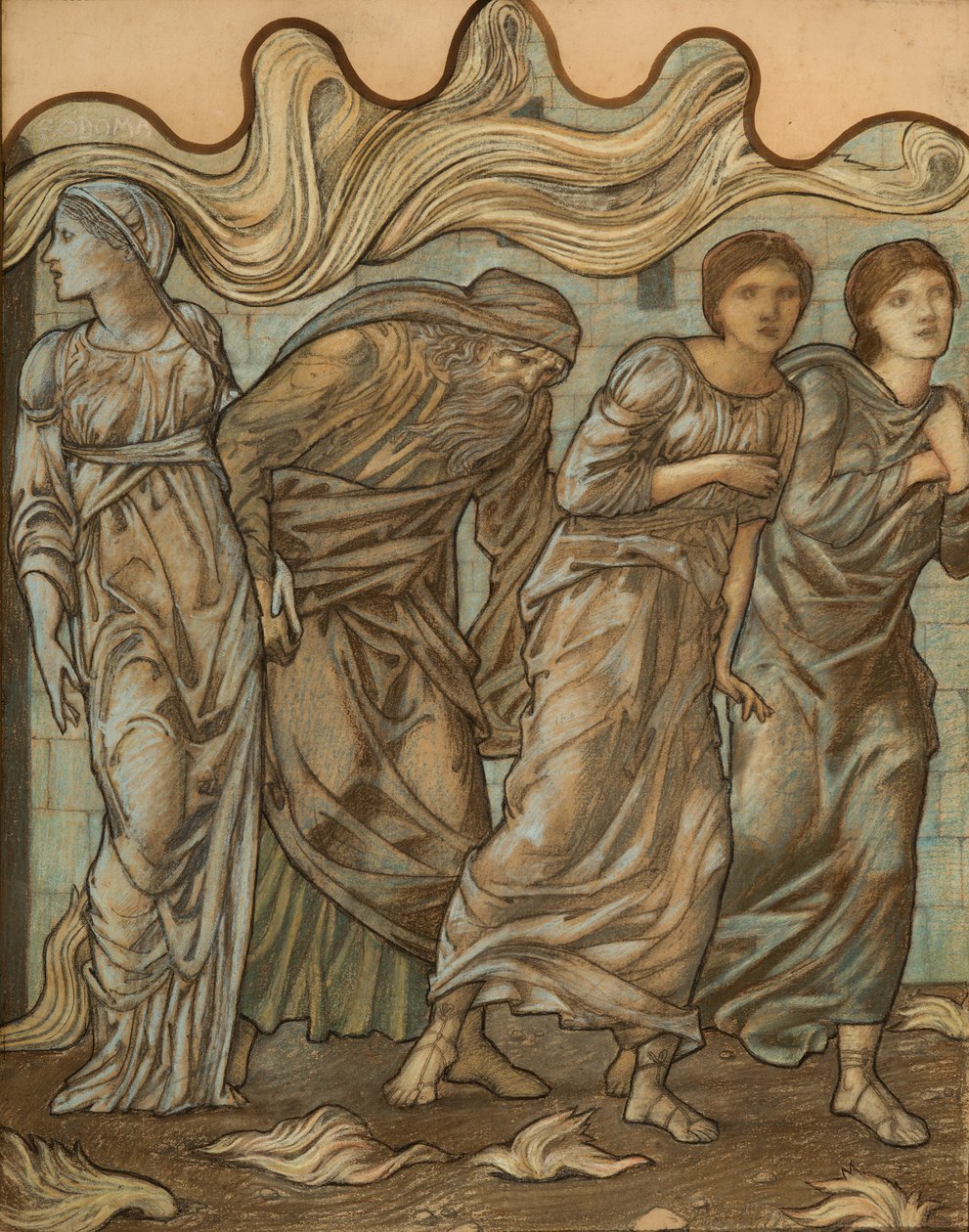 Lot i jego córki, 1874 (wc, kreda i gwasz na papierze) autorstwa Edward Burne Jones