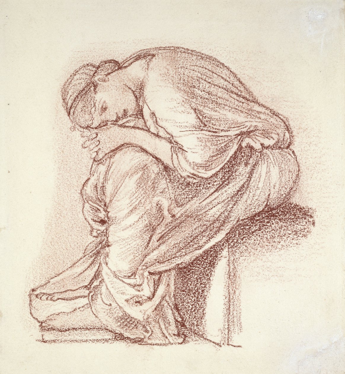 Siedząca postać kobiety (ciemnoczerwona kreda na białym papierze) autorstwa Edward Burne Jones