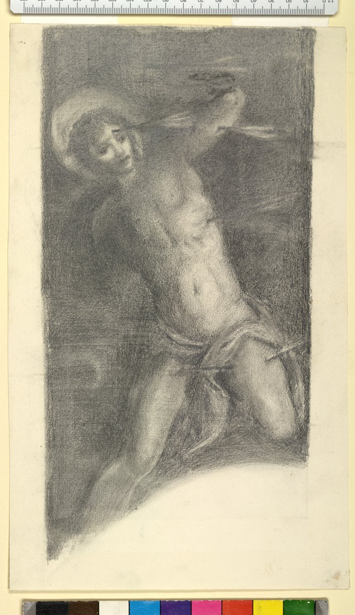 Studium św. Sebastiana Tintoretta w Scuola Grande di San Rocco, 1859 lub 1862 (czarna kreda i grafit na papierze tkanym) autorstwa Edward Burne Jones
