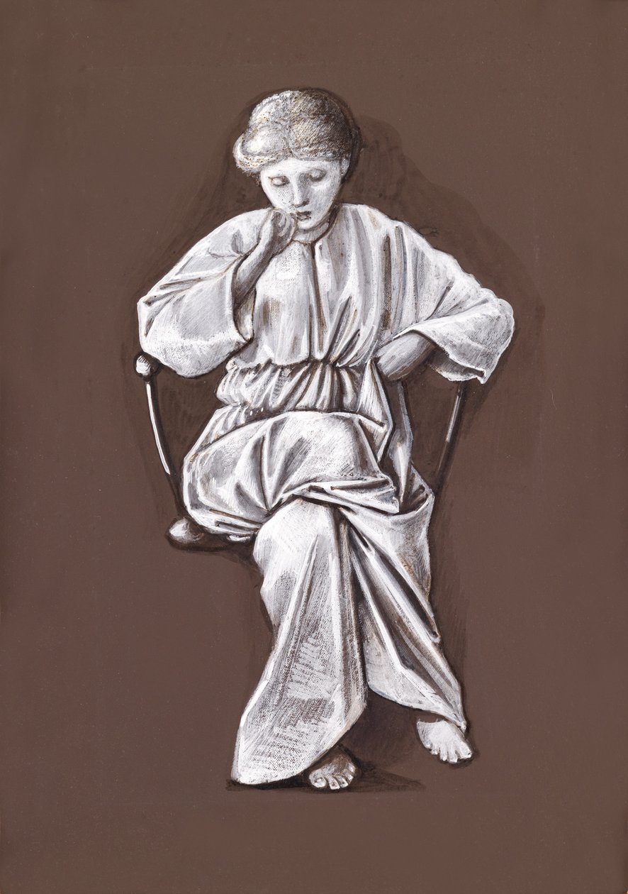 Studium siedzącej dziewczyny (brązowy i biały kolor ciała na papierze) autorstwa Edward Burne Jones
