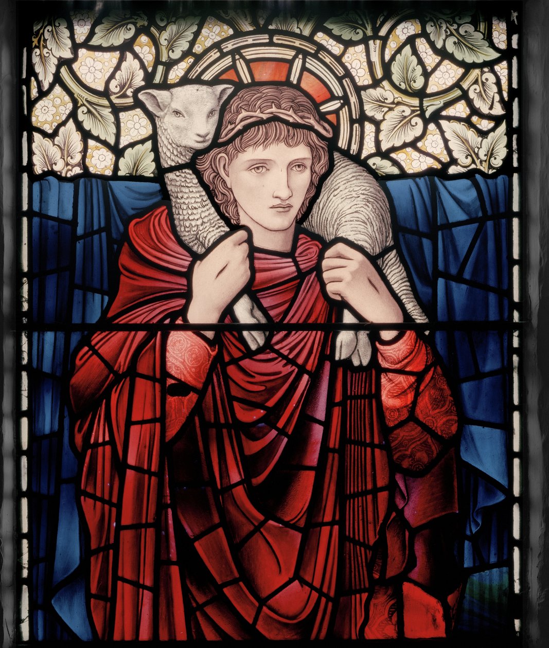 Birmingham, Ward End, St Margaret, Morris & Co., Edward Burne-Jones, John Henry Dearle (1859-1932), Dobry Pasterz, szczegół, 1902, Brampton Cumbria, Titcomb, Wren autorstwa Edward Coley and Dearle Burne Jones