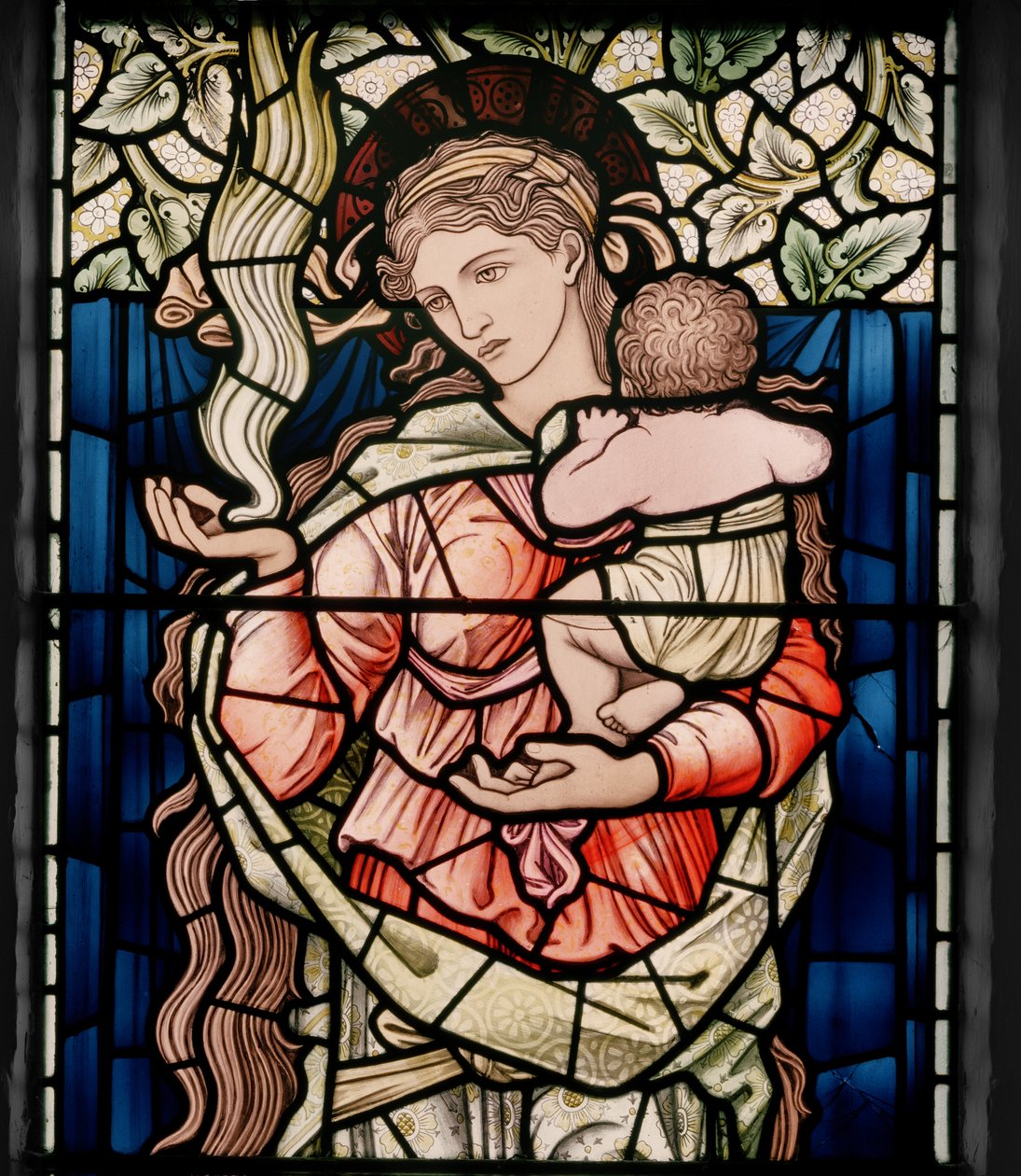 Birmingham, Ward End, St Margaret, Morris & Co., Edward Burne-Jones, John Henry Dearle (1859-1932), Charity, detal, 1902, Stokes autorstwa Edward Coley and Dearle Burne-Jones