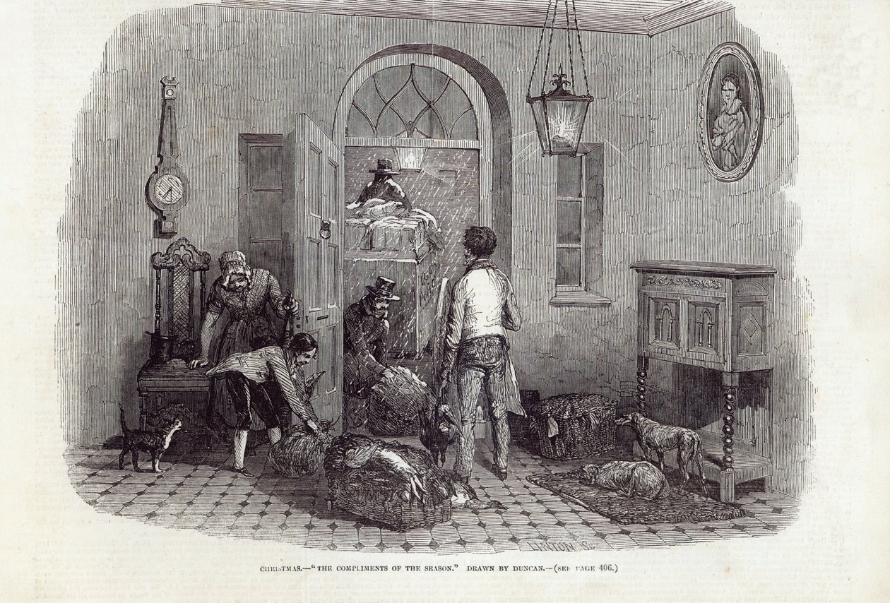 Boże Narodzenie: komplementy sezonu, grawerowane przez Lintona, z „The Illustrated London News”, 26 grudnia 1846 autorstwa Edward Duncan