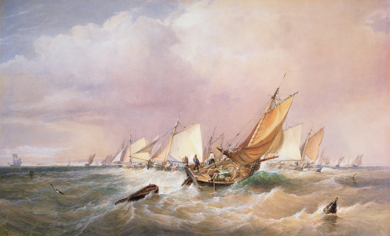 Off the French Coast, 1837 (ołówek, wc i kolor ciała na papierze) autorstwa Edward Duncan