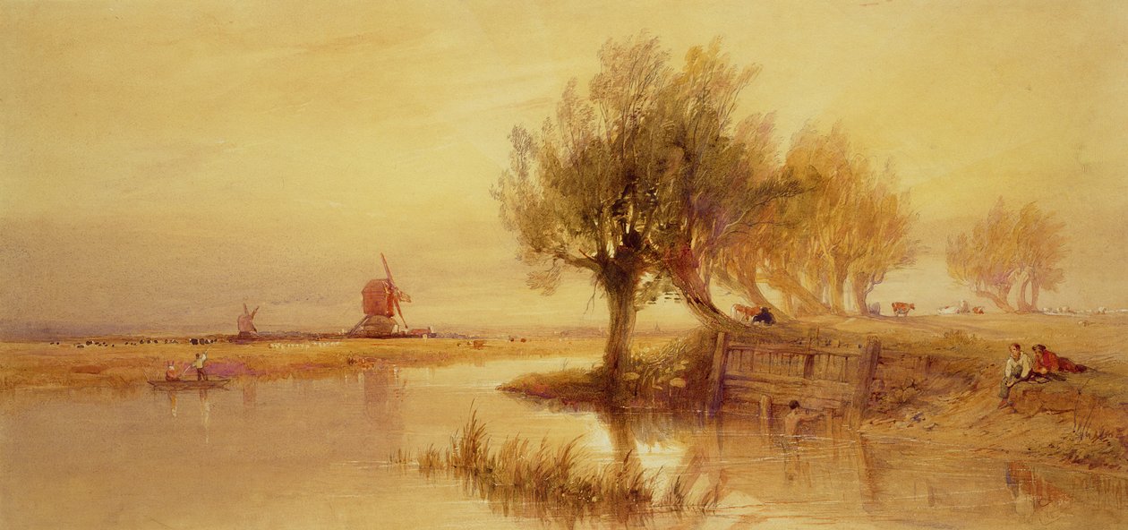 Na Norfolk Broads, Wieczór (ołówek i wc na papierze) autorstwa Edward Duncan
