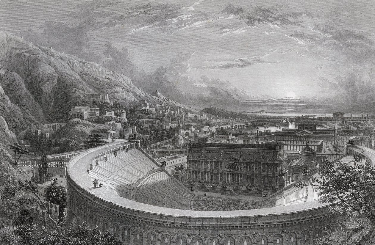 Starożytny Efez z widokiem na teatr, rycina autorstwa Williama Richardsona (1842-77) z "The Imperial Bible Dictionary", wydanego przez Blackie und Son, ok. 1880 r. autorstwa Edward Falkener