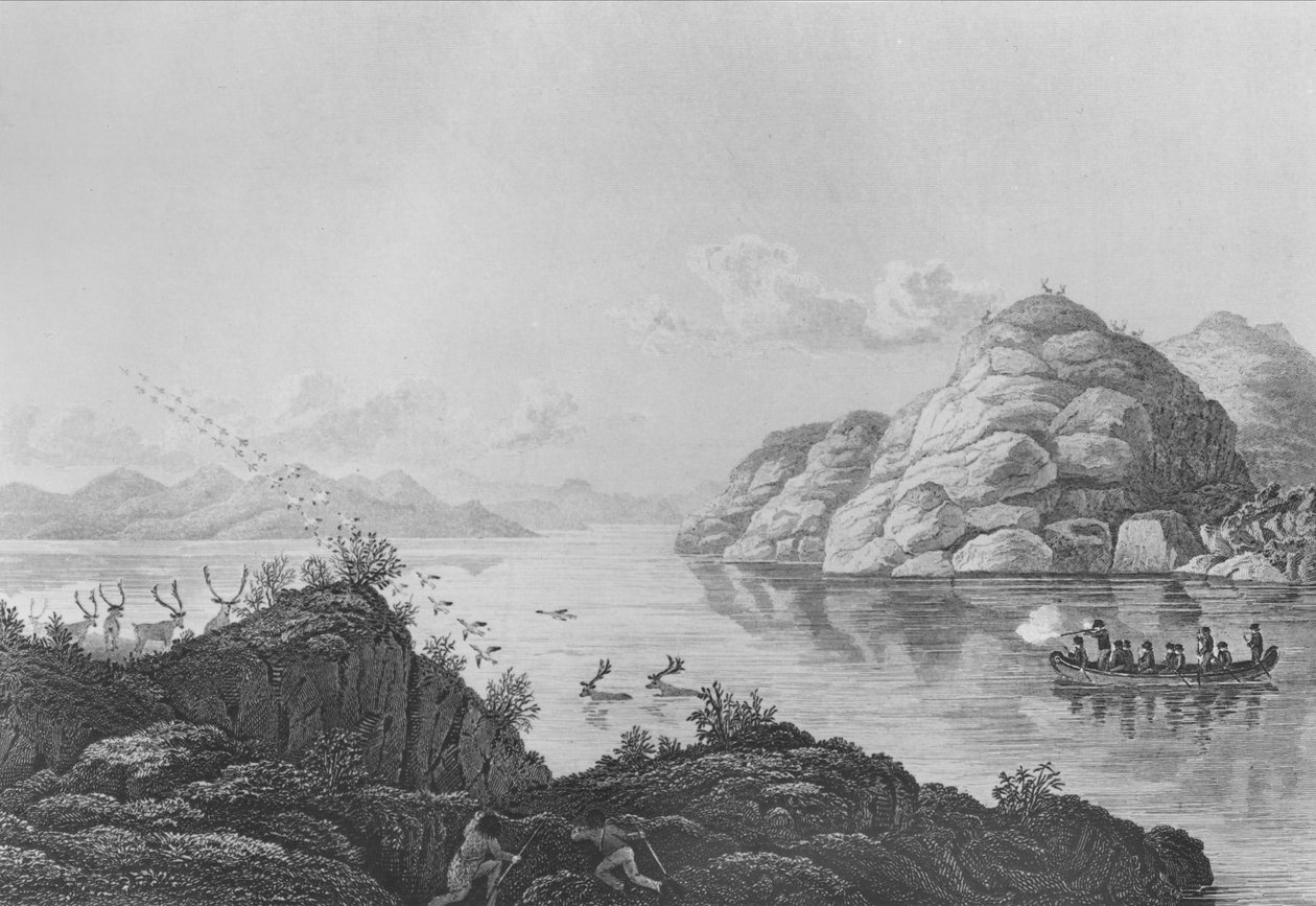 Ekspedycja Franklina polująca na Marten Lake, 1820 autorstwa Edward Francis Finden