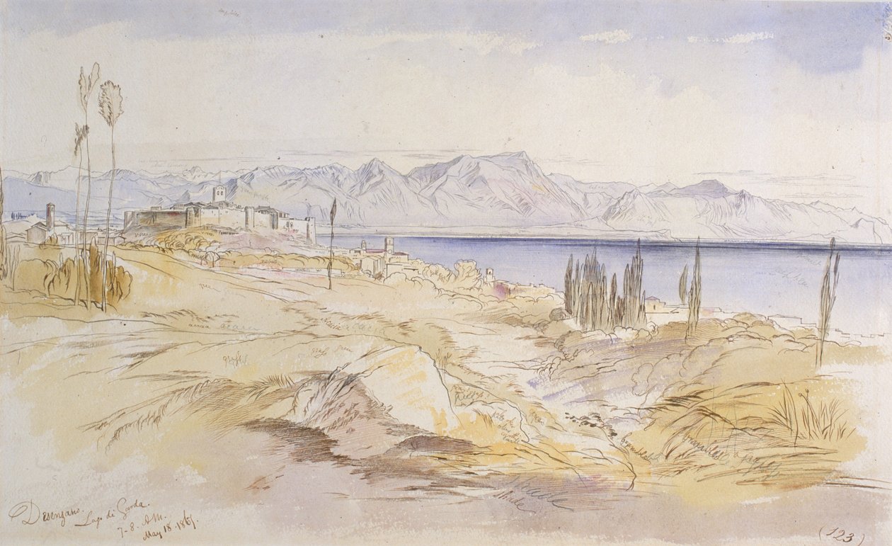 Desenzano, Jezioro Garda, 1867 (tusz i wc na papierze) autorstwa Edward Lear