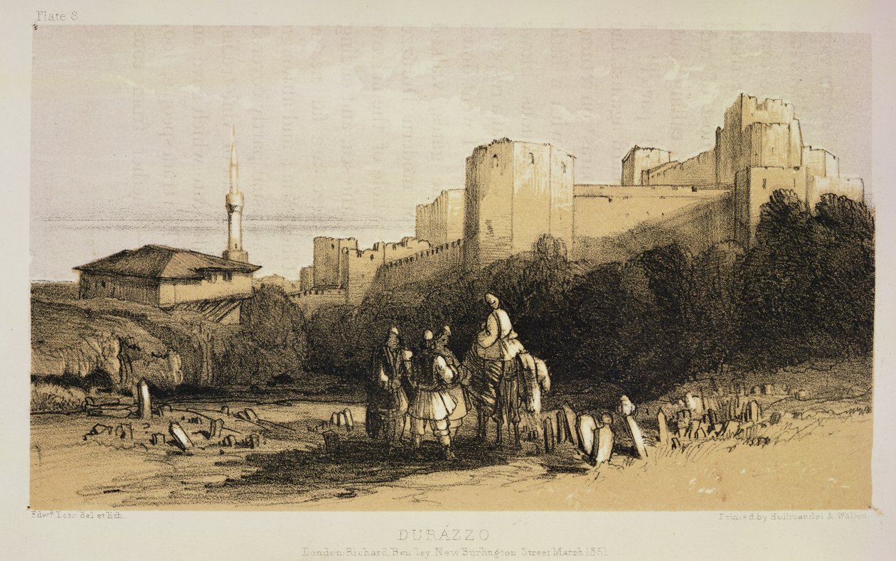 Durazzo, z „Dzienników pejzażysty w Albanii i Grecji”, wydanej w 1851 r. autorstwa Edward Lear