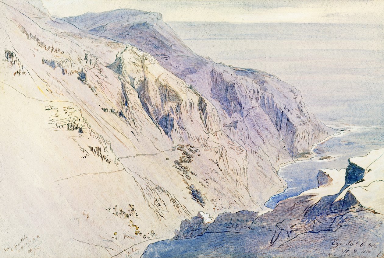 Eza" (Eze), 1864 (tusz i wc) autorstwa Edward Lear